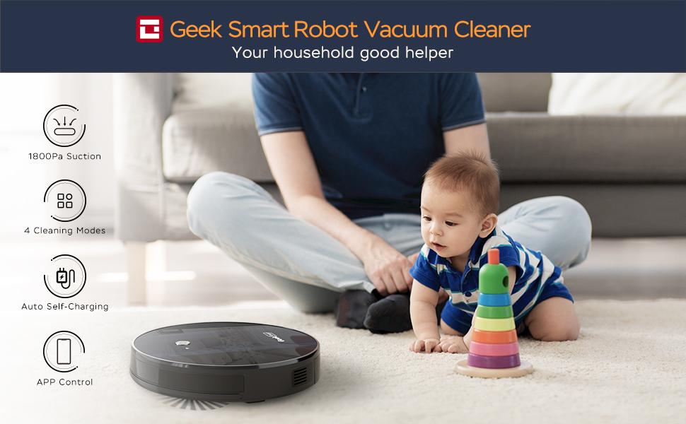 Geek Smart Robot Vacuum Cleaner G6 Plus,1800Pa Strong Suction, Automatic Self-Charging, App Control