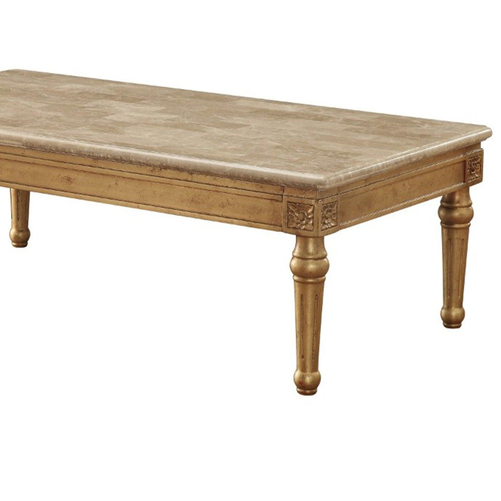 20" Floral Carved Wood and Marble Coffee Table, Gold - AFS