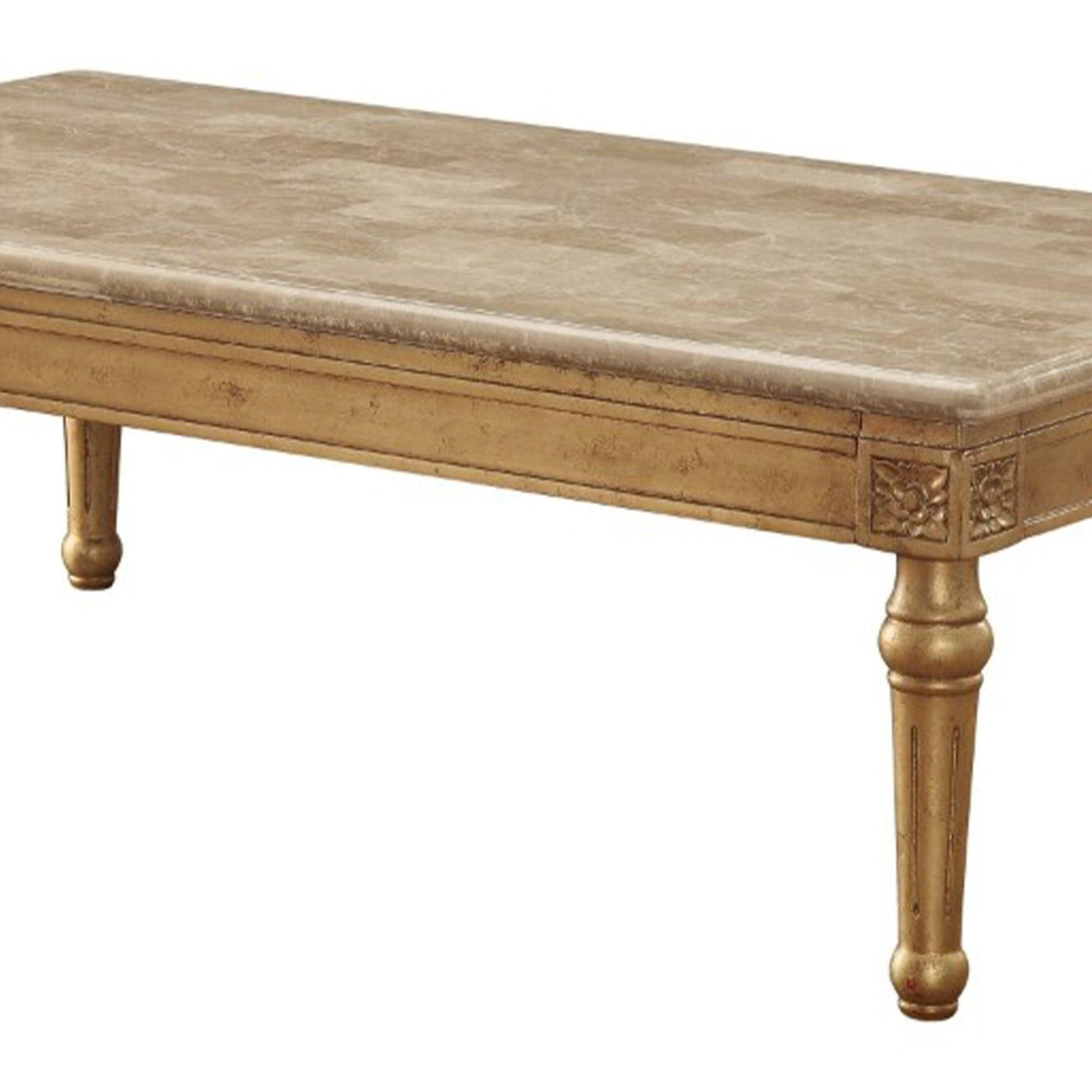 20" Floral Carved Wood and Marble Coffee Table, Gold - AFS