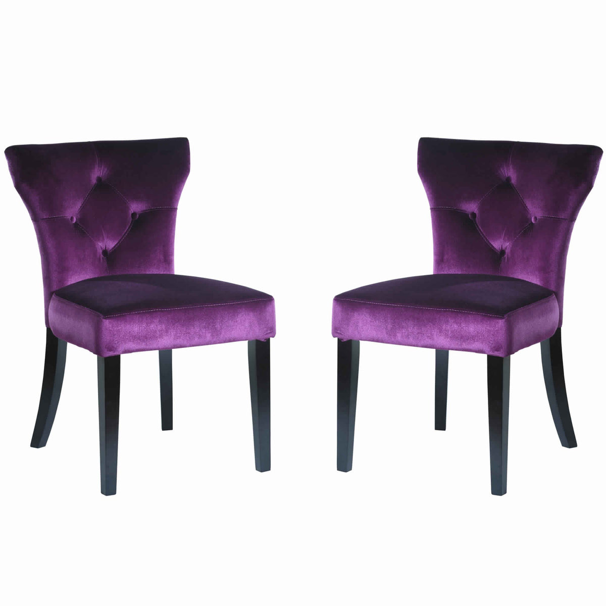 Fabric Side Chair With Button Tufted Back And Padded Seat, Set Of 2, Purple