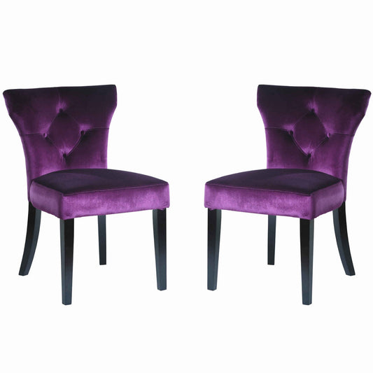 Fabric Side Chair With Button Tufted Back And Padded Seat, Set Of 2, Purple