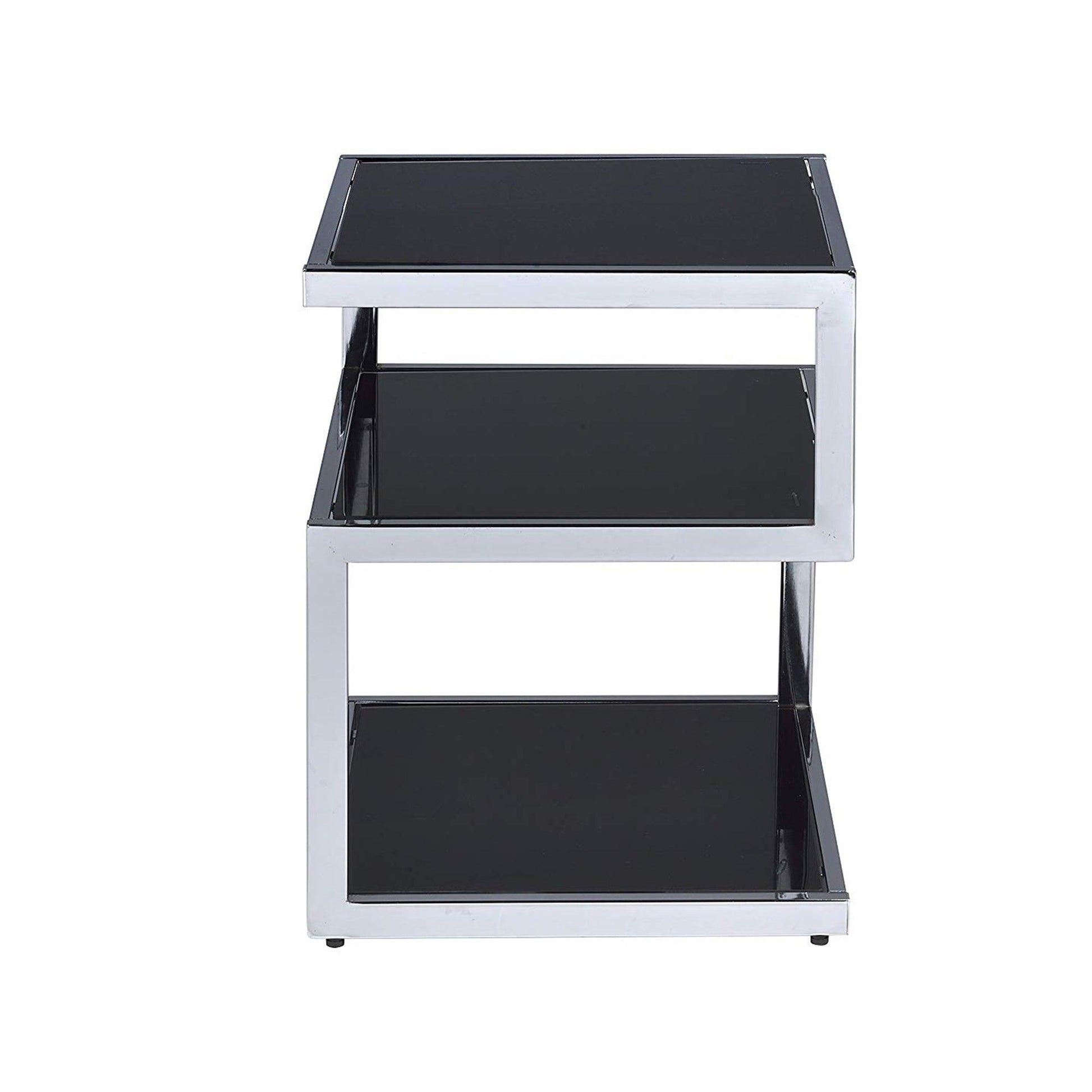 End Table, Black Glass & Chrome - AFS