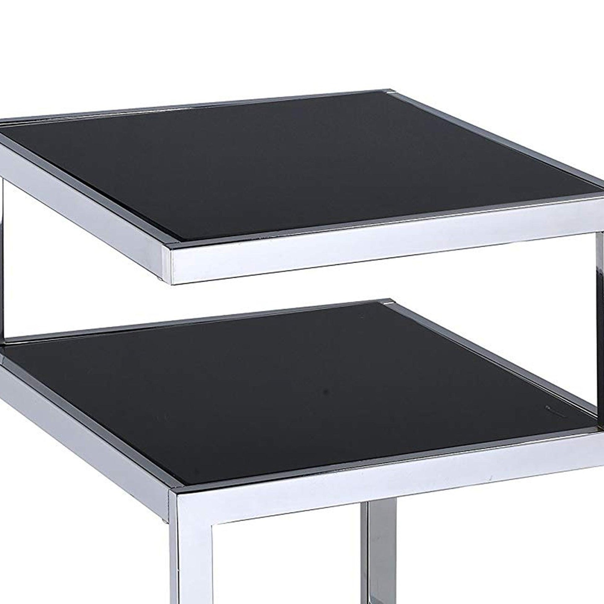 End Table, Black Glass & Chrome - AFS