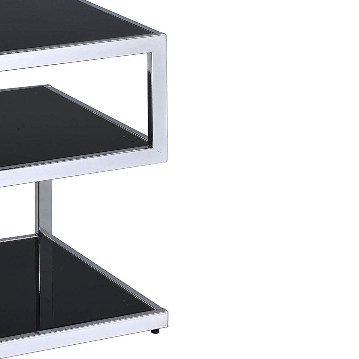 End Table, Black Glass & Chrome - AFS