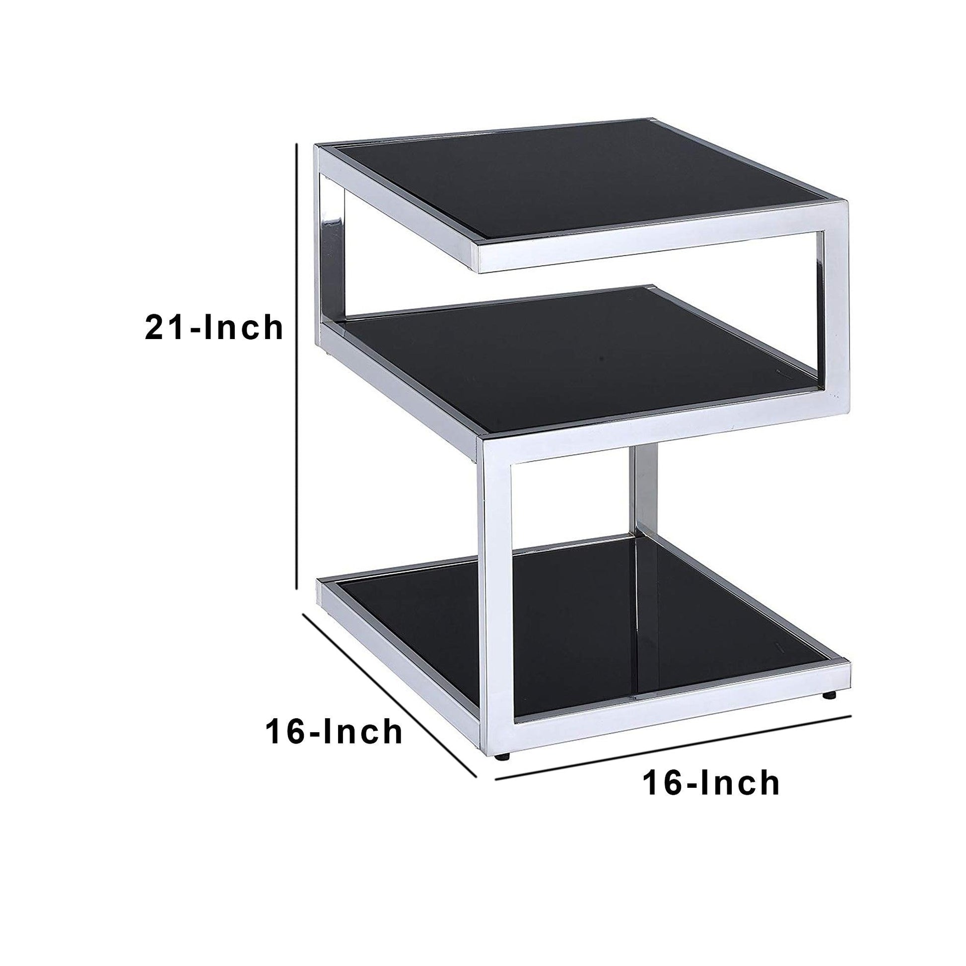 End Table, Black Glass & Chrome - AFS