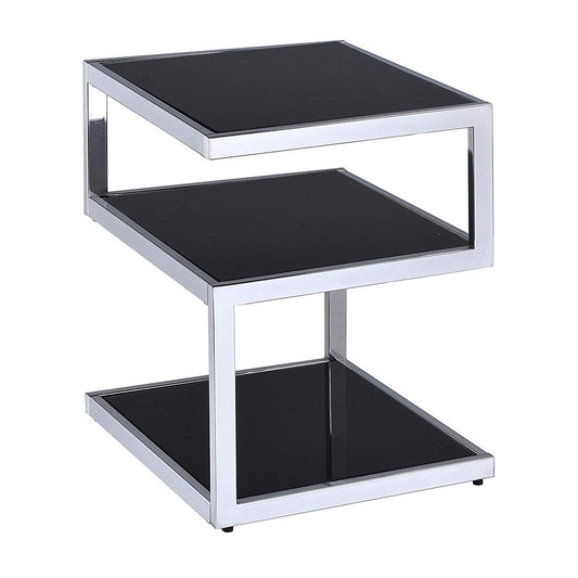End Table, Black Glass & Chrome - AFS