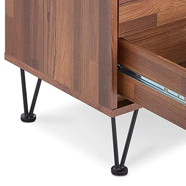 Contemporary 2 Drawers Wood Nightstand, Brown - AFS