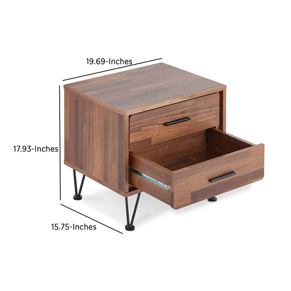 Contemporary 2 Drawers Wood Nightstand, Brown - AFS