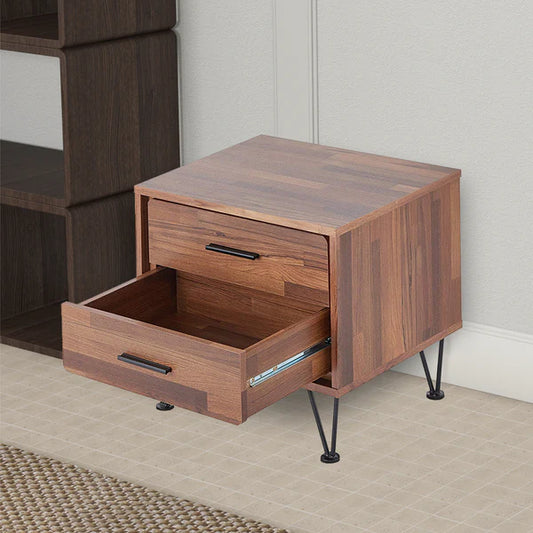 Contemporary 2 Drawers Wood Nightstand, Brown - AFS
