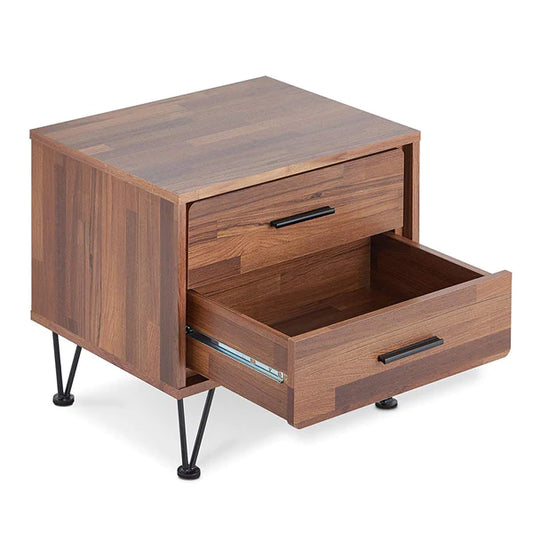 Contemporary 2 Drawers Wood Nightstand, Brown - AFS