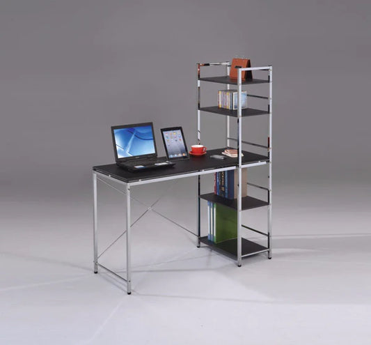 Computer Desk With Shelves, Black & Chrome Silver - AFS