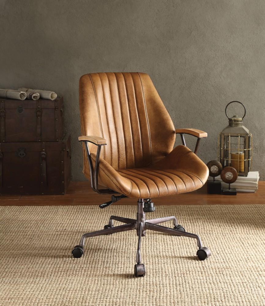 Metal & Leather Executive Office Chair, Coffee Brown - AFS