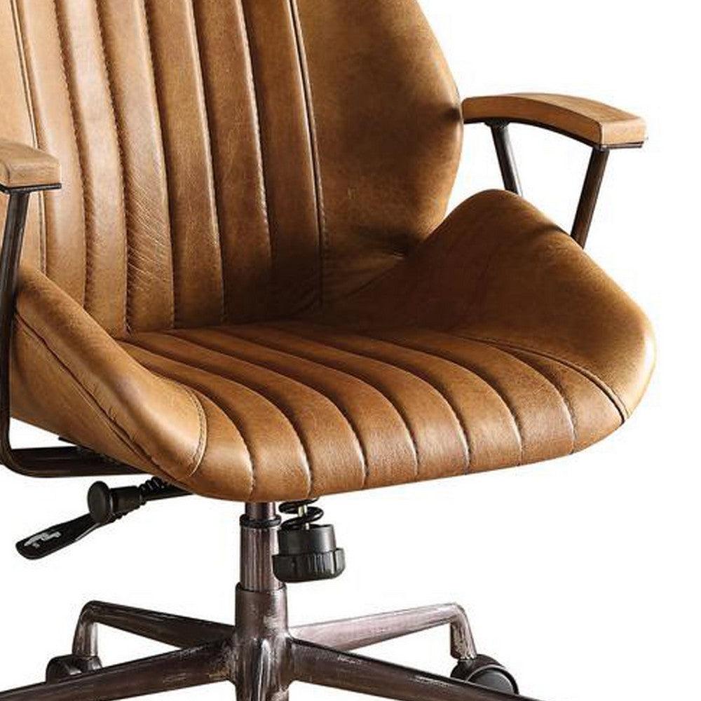 Metal & Leather Executive Office Chair, Coffee Brown - AFS