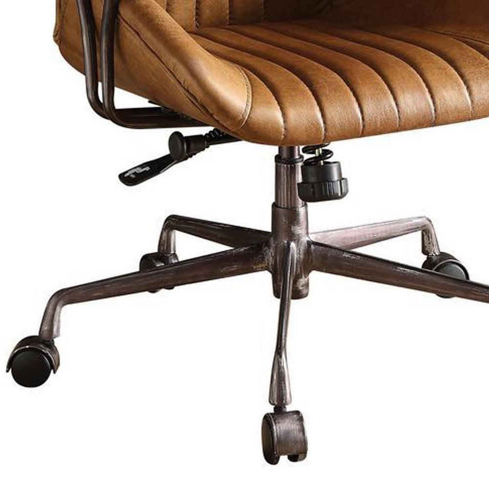 Metal & Leather Executive Office Chair, Coffee Brown - AFS