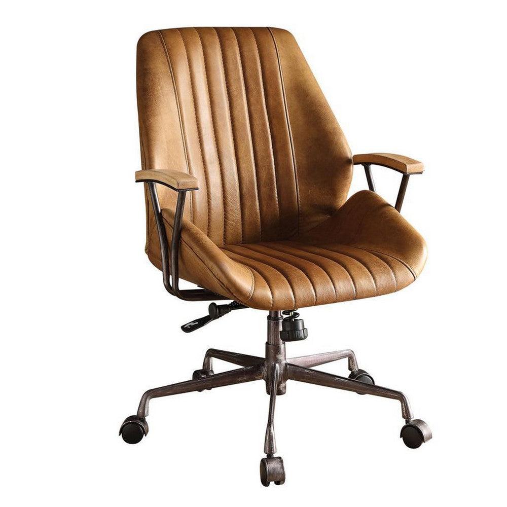 Metal & Leather Executive Office Chair, Coffee Brown - AFS