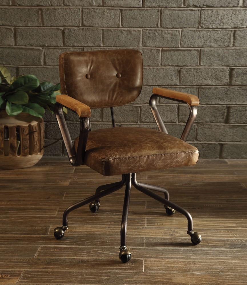 Luxury Leatherette Button Tufted Office Chair With 5 Star Caster Base, Brown