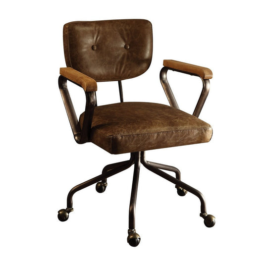 Luxury Leatherette Button Tufted Office Chair With 5 Star Caster Base, Brown