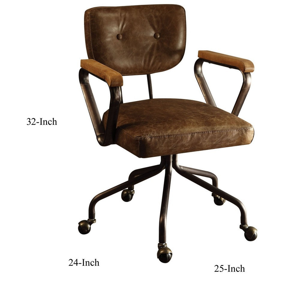 Luxury Leatherette Button Tufted Office Chair With 5 Star Caster Base, Brown