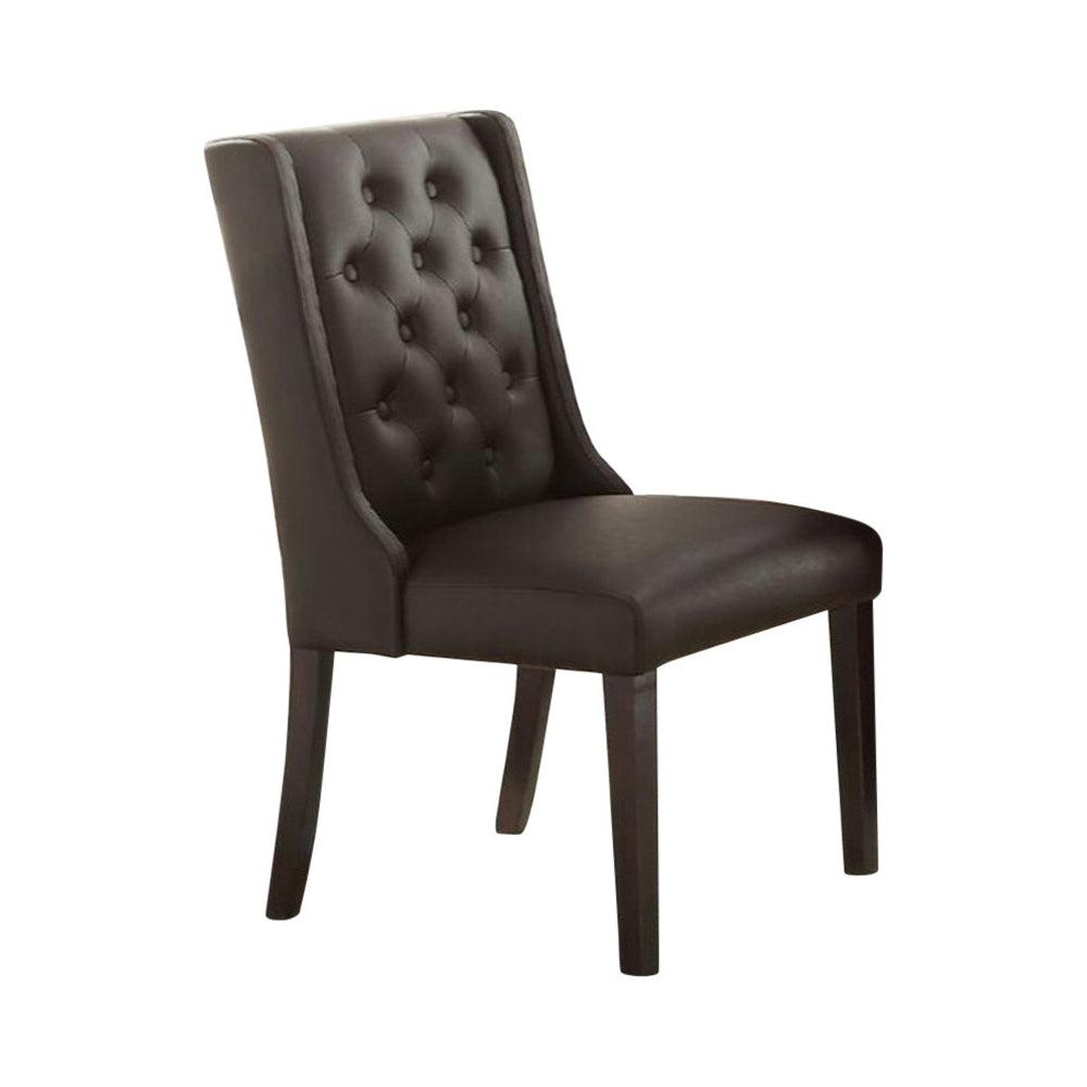 Button Tufted Royal Dining Chair, Set Of 2, Dark Brown - - AFS