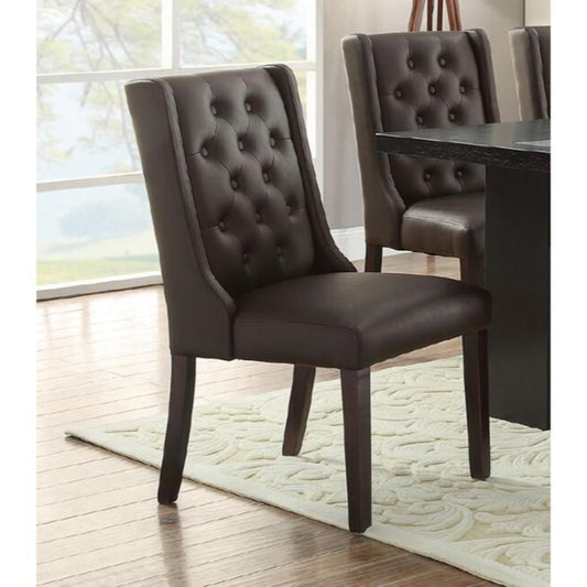 Button Tufted Royal Dining Chair, Set Of 2, Dark Brown - - AFS