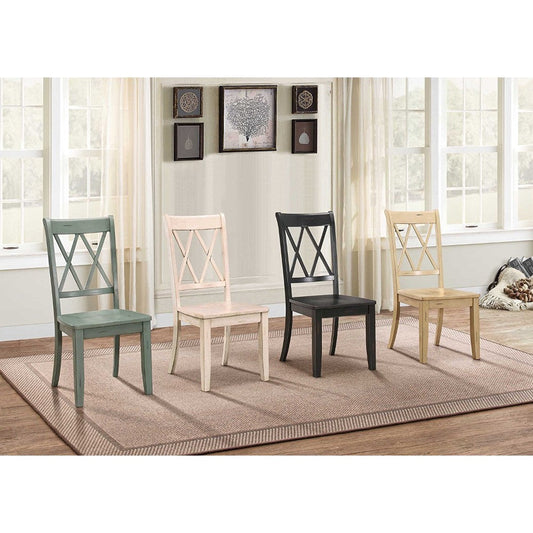 Pine Veneer Side Chair With Double X-Cross Back, Teal Blue, Set Of 2