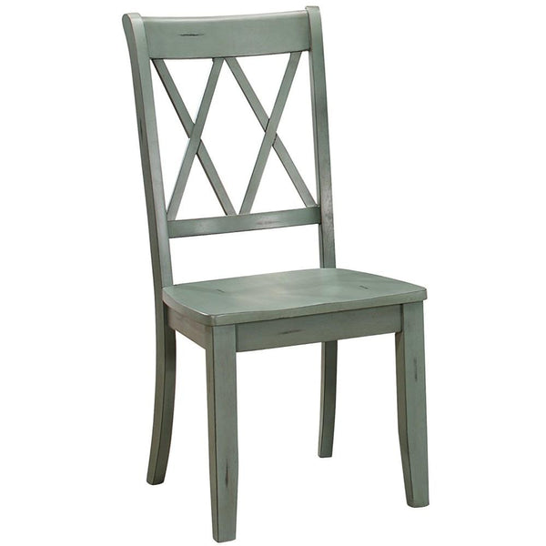 Pine Veneer Side Chair With Double X-Cross Back, Teal Blue, Set Of 2