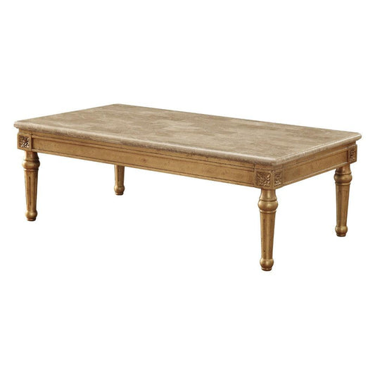 20" Floral Carved Wood and Marble Coffee Table, Gold - AFS