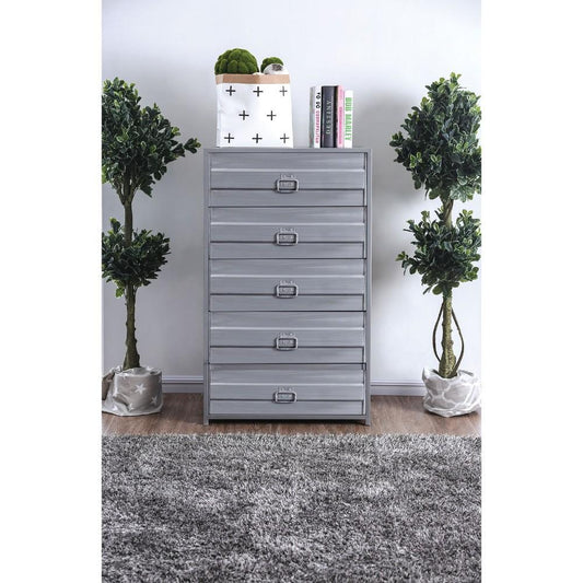 Industrial Style 5 Drawer Metal Chest with Spacious Storage, Gray - AFS