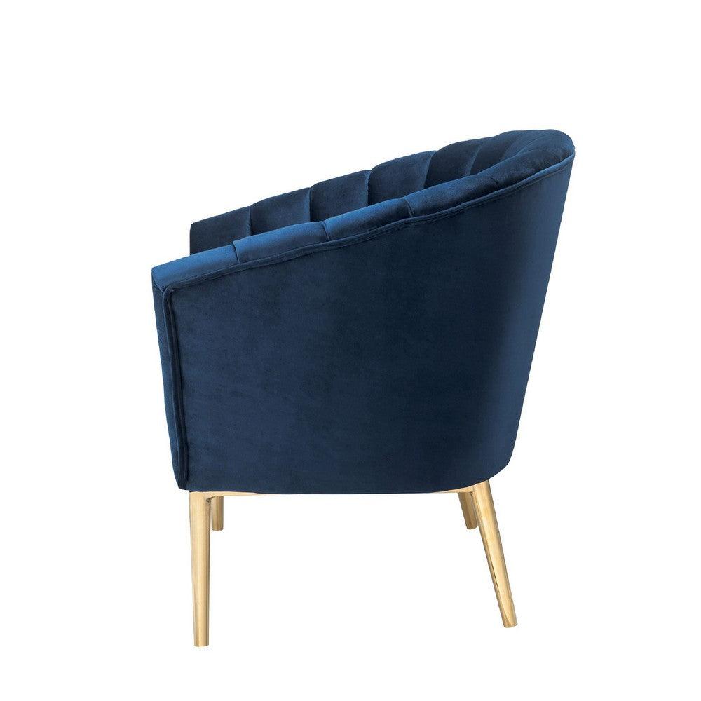 Metal and Fabric Accent Chair with Channel Tufting, Blue and Gold - AFS