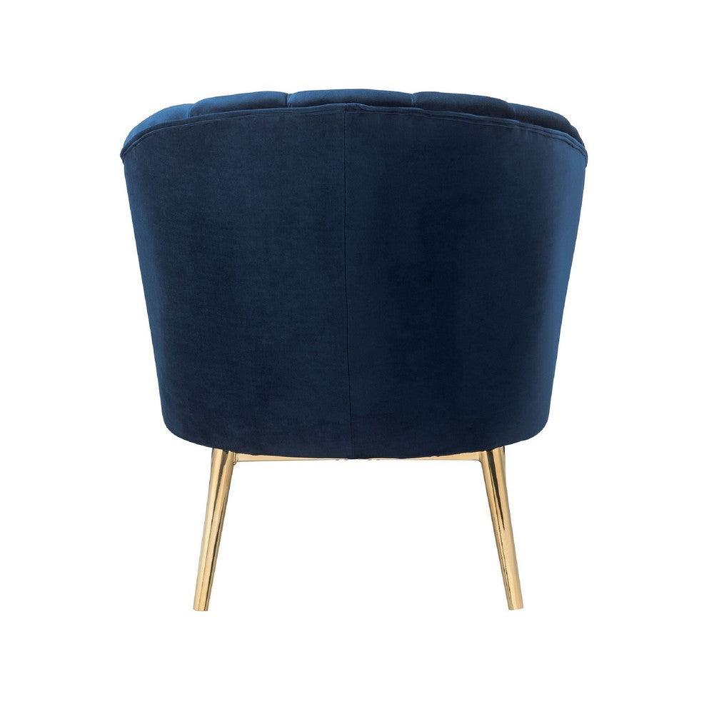 Metal and Fabric Accent Chair with Channel Tufting, Blue and Gold - AFS