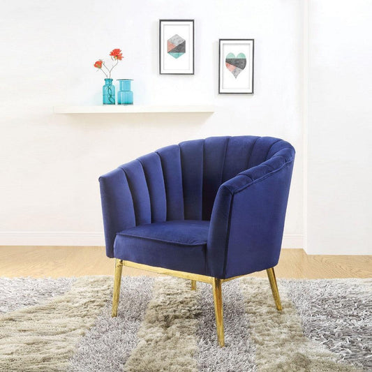 Metal and Fabric Accent Chair with Channel Tufting, Blue and Gold - AFS