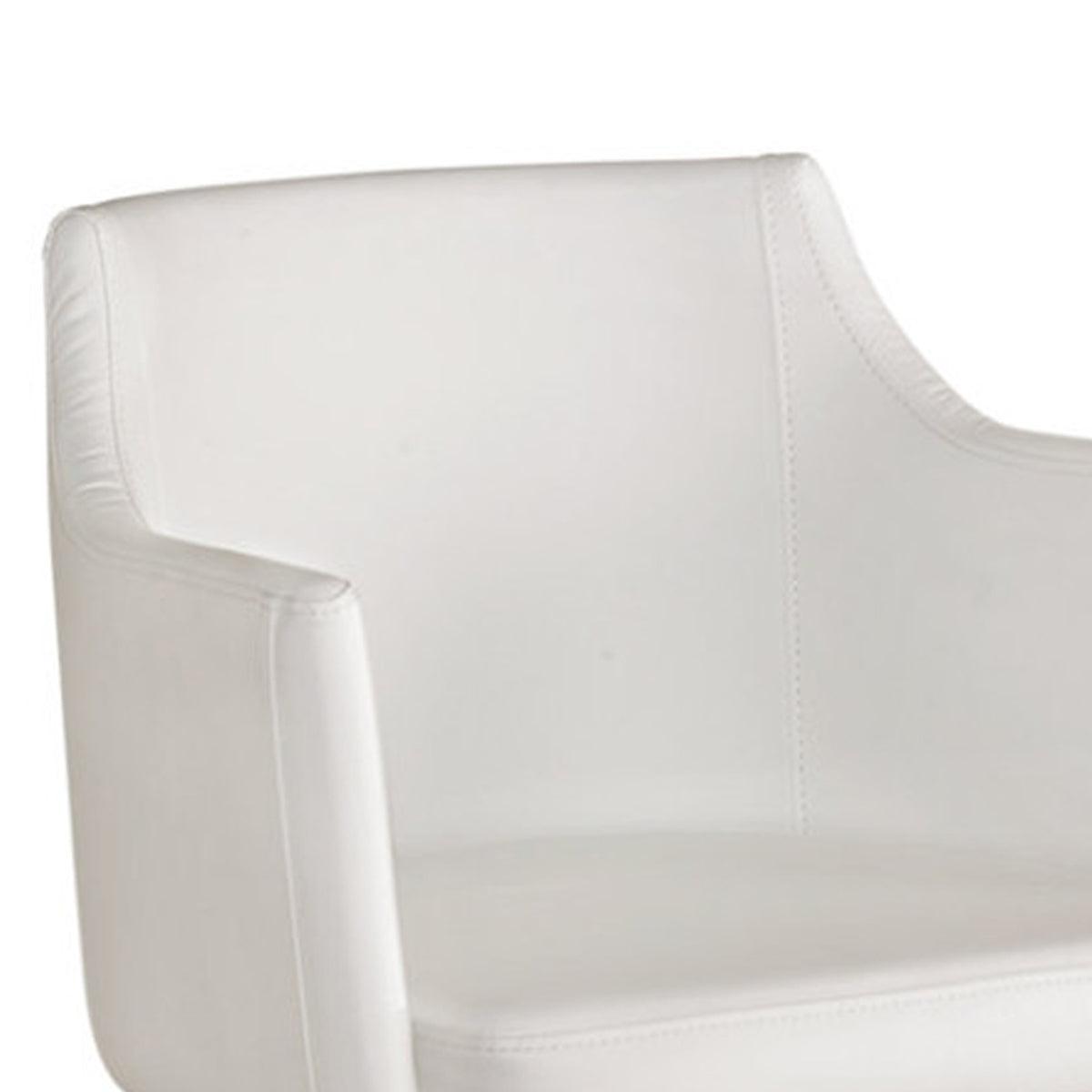 Faux Leather Upholster Metal Swivel Chair with Low Profile Back, White and Silver - BM194853 - AFS