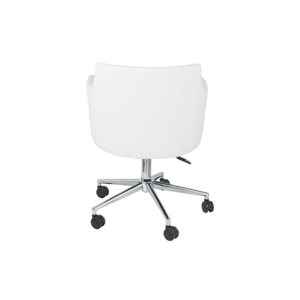 Faux Leather Upholster Metal Swivel Chair with Low Profile Back, White and Silver - BM194853 - AFS