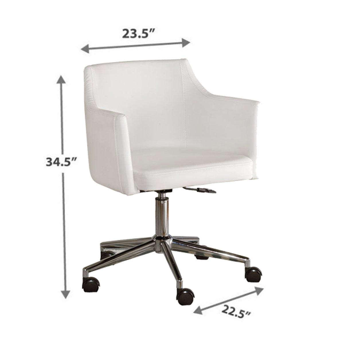 Faux Leather Upholster Metal Swivel Chair with Low Profile Back, White and Silver - BM194853 - AFS