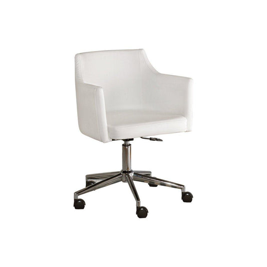 Faux Leather Upholster Metal Swivel Chair with Low Profile Back, White and Silver - BM194853 - AFS