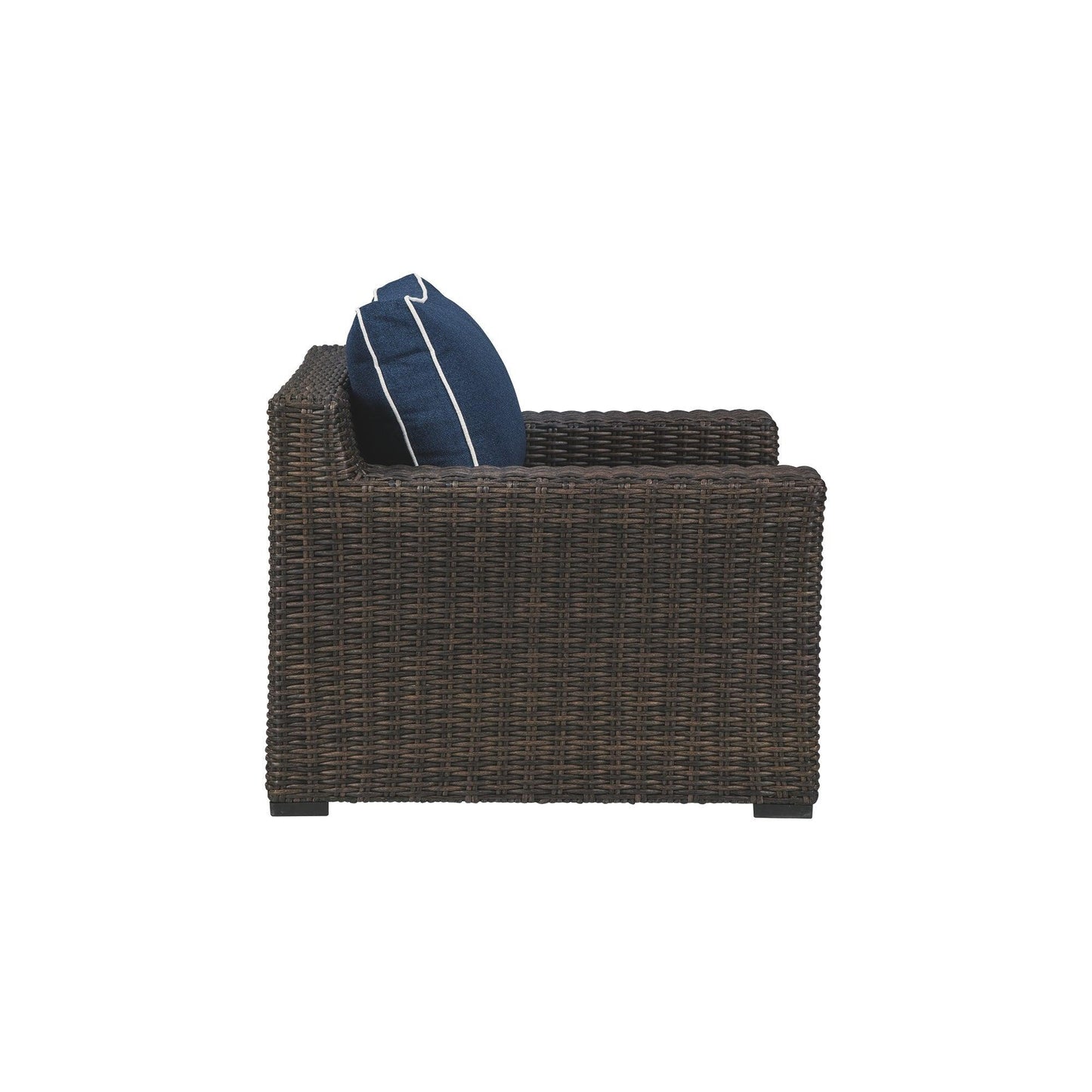 Resin Wicker Woven Lounge Chair with Track Armrests in Blue and Brown - AFS