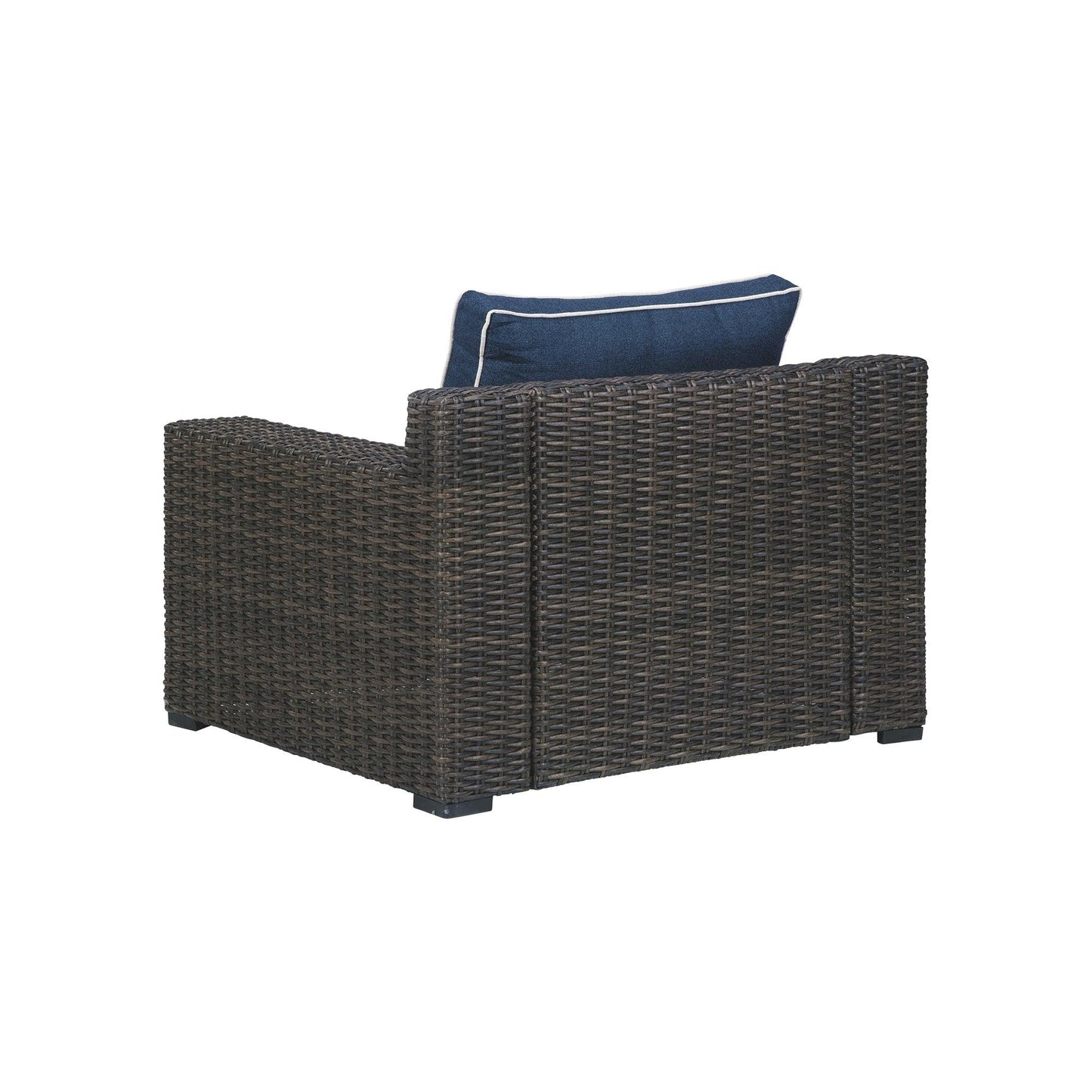 Resin Wicker Woven Lounge Chair with Track Armrests in Blue and Brown - AFS