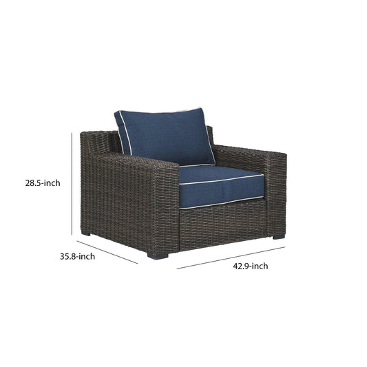 Resin Wicker Woven Lounge Chair with Track Armrests in Blue and Brown - AFS