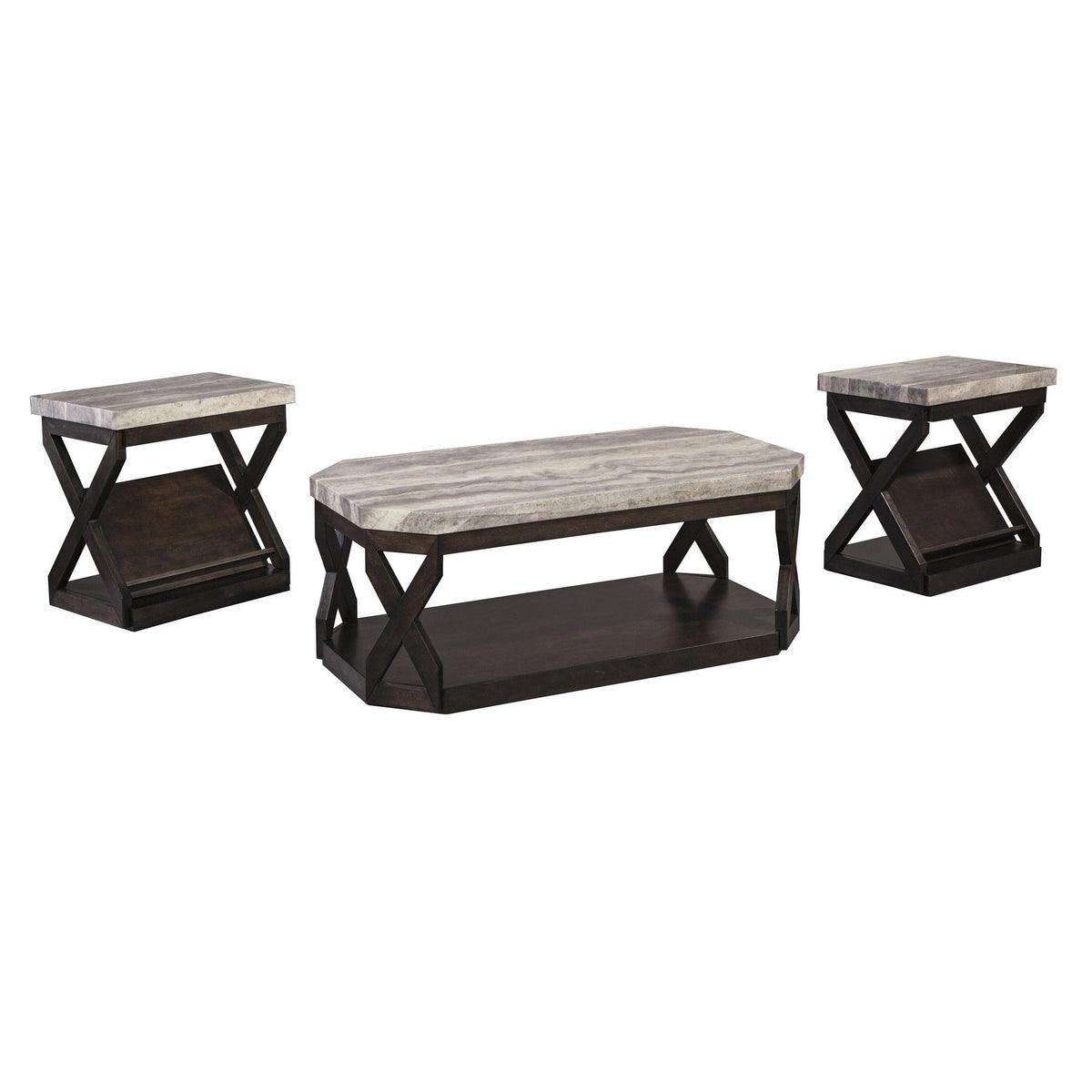 Faux Marble Table Set With 1 Coffee Table And 2 End Tables In Gray And Brown - AFS