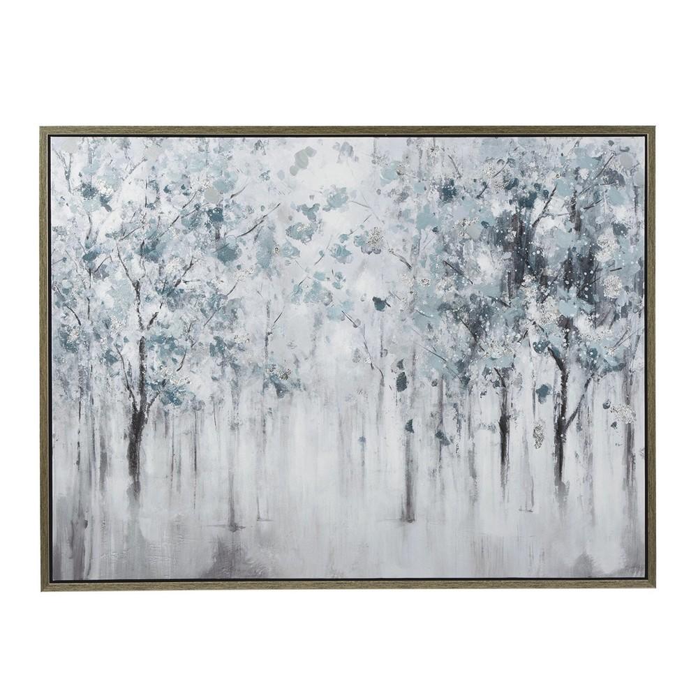 Gallery Wrapped Wall Art With Hand Painted Landscape Design, Blue