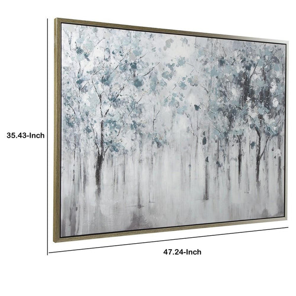 Gallery Wrapped Wall Art With Hand Painted Landscape Design, Blue