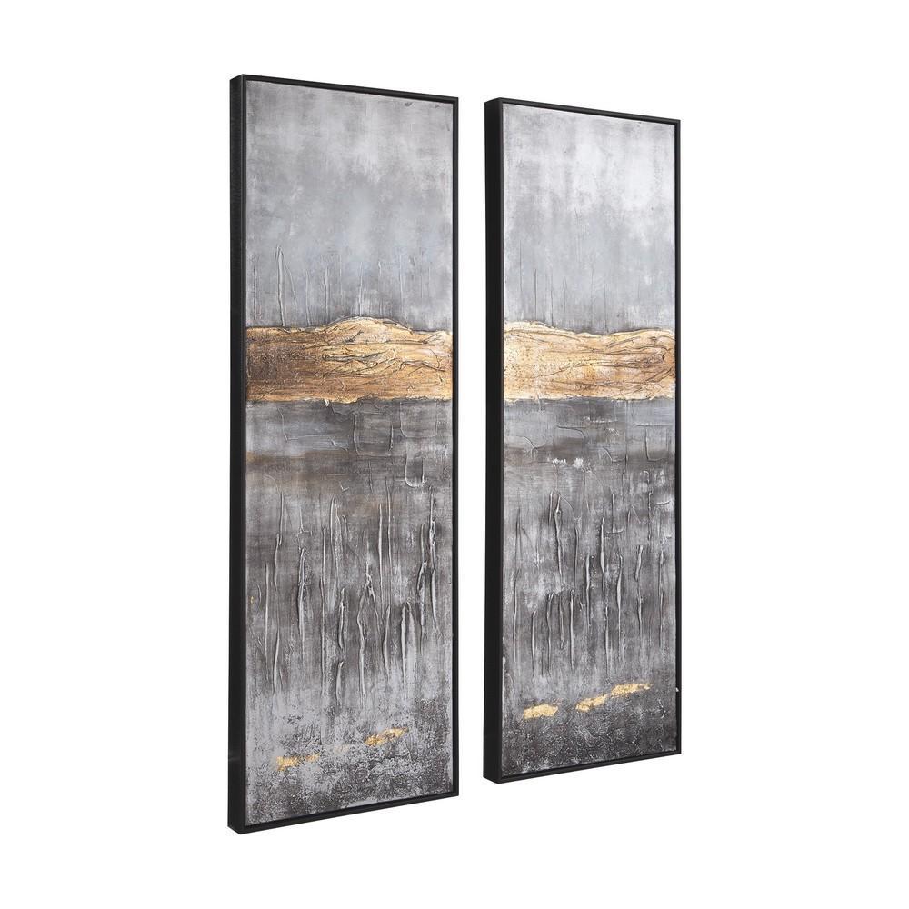 Fabric Wall Art with Handpainted Abstract Design, Set of 2, Gray - BM231923 - AFS