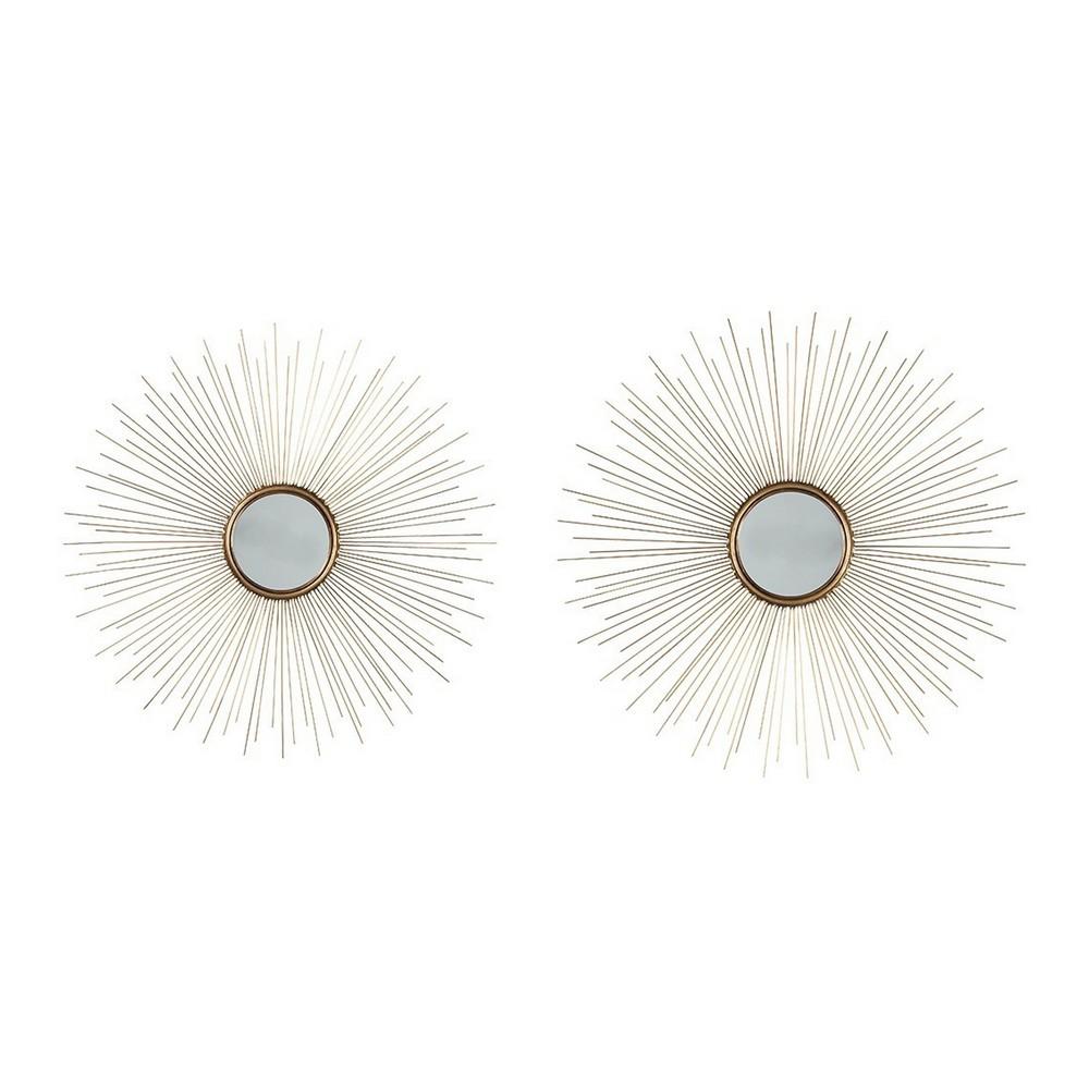 Round Shaped Accent Mirror With Metal Spokes, Set Of 2, Gold