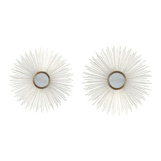 Round Shaped Accent Mirror With Metal Spokes, Set Of 2, Gold