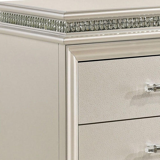 2 Drawer Nightstand With Acrylic Feet And Crystal Accents, Silver