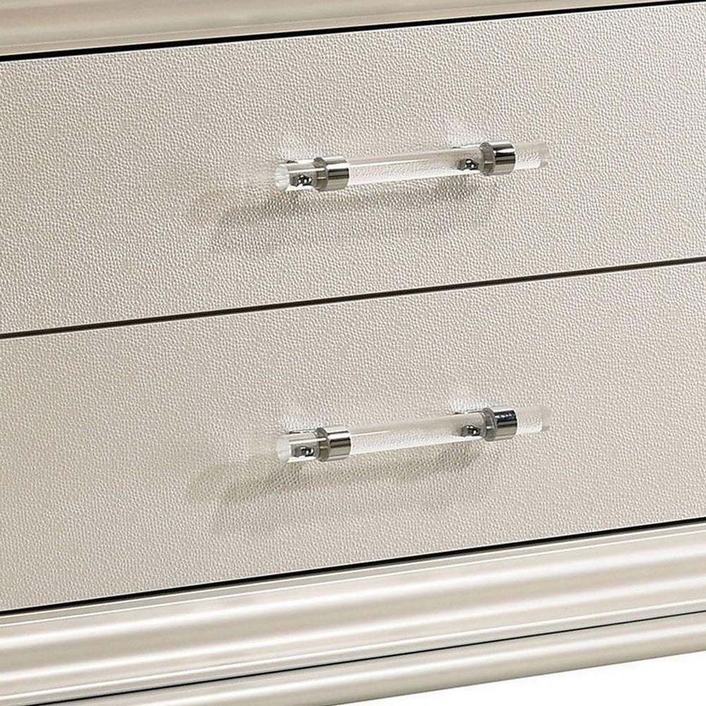 2 Drawer Nightstand With Acrylic Feet And Crystal Accents, Silver