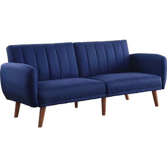 Fabric Upholstered Adjustable Sofa, Blue and Brown - AFS