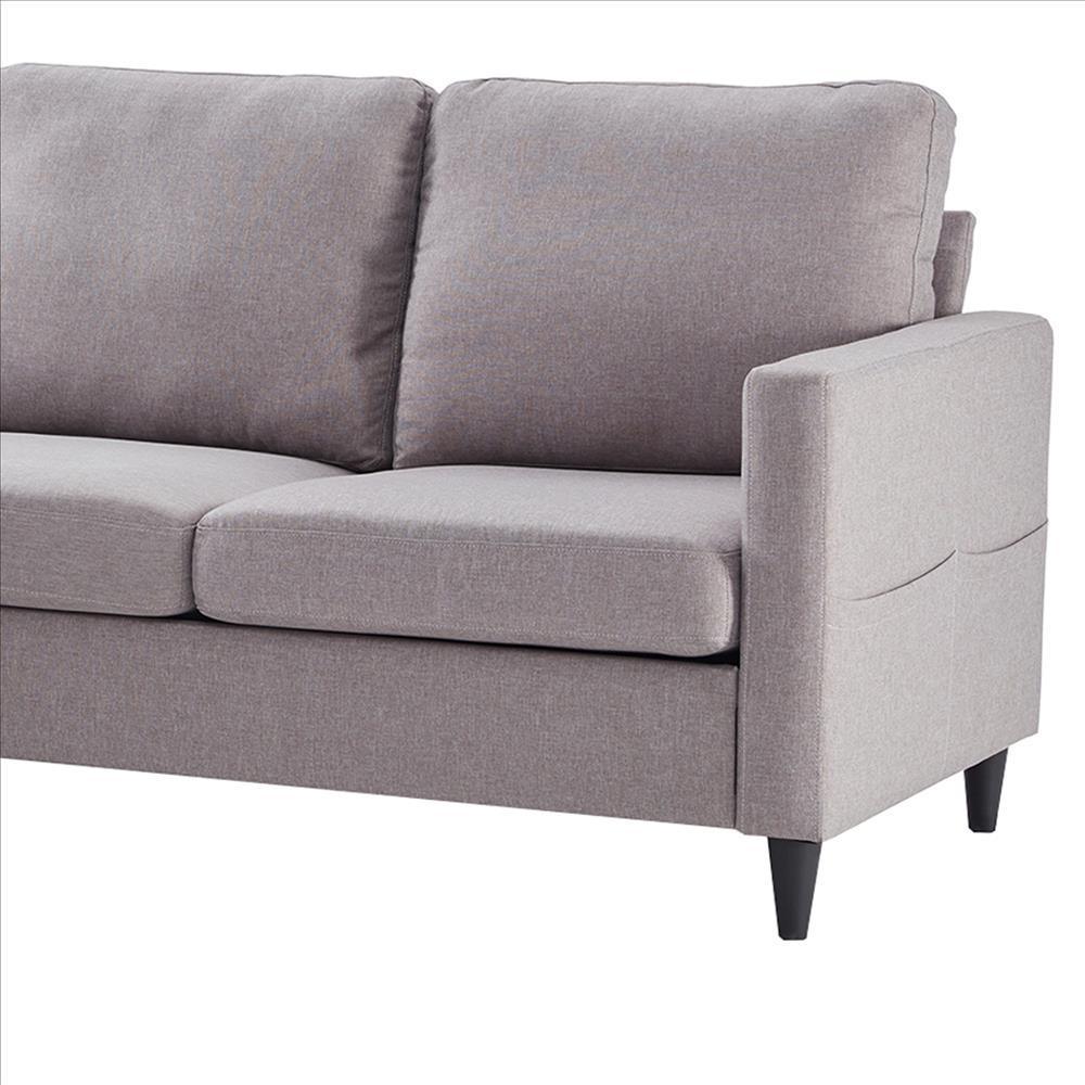 Reversible Sectional Sofa with Fabric Upholstery and Side Pockets, Gray - AFS