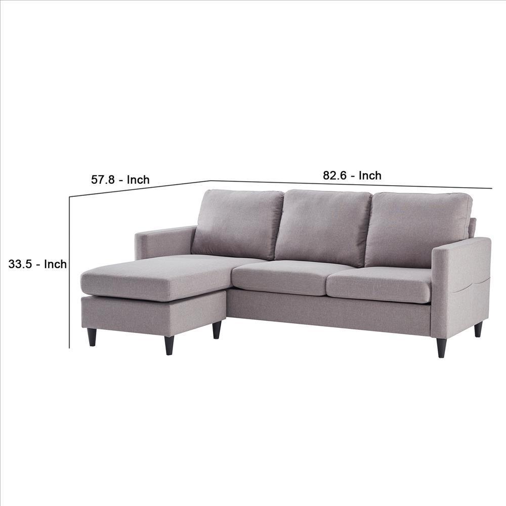 Reversible Sectional Sofa with Fabric Upholstery and Side Pockets, Gray - AFS