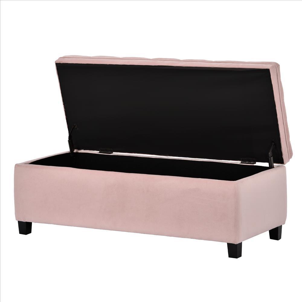 Storage Bench with Flip Button Tufted Top and Sleek Legs, Pink - AFS